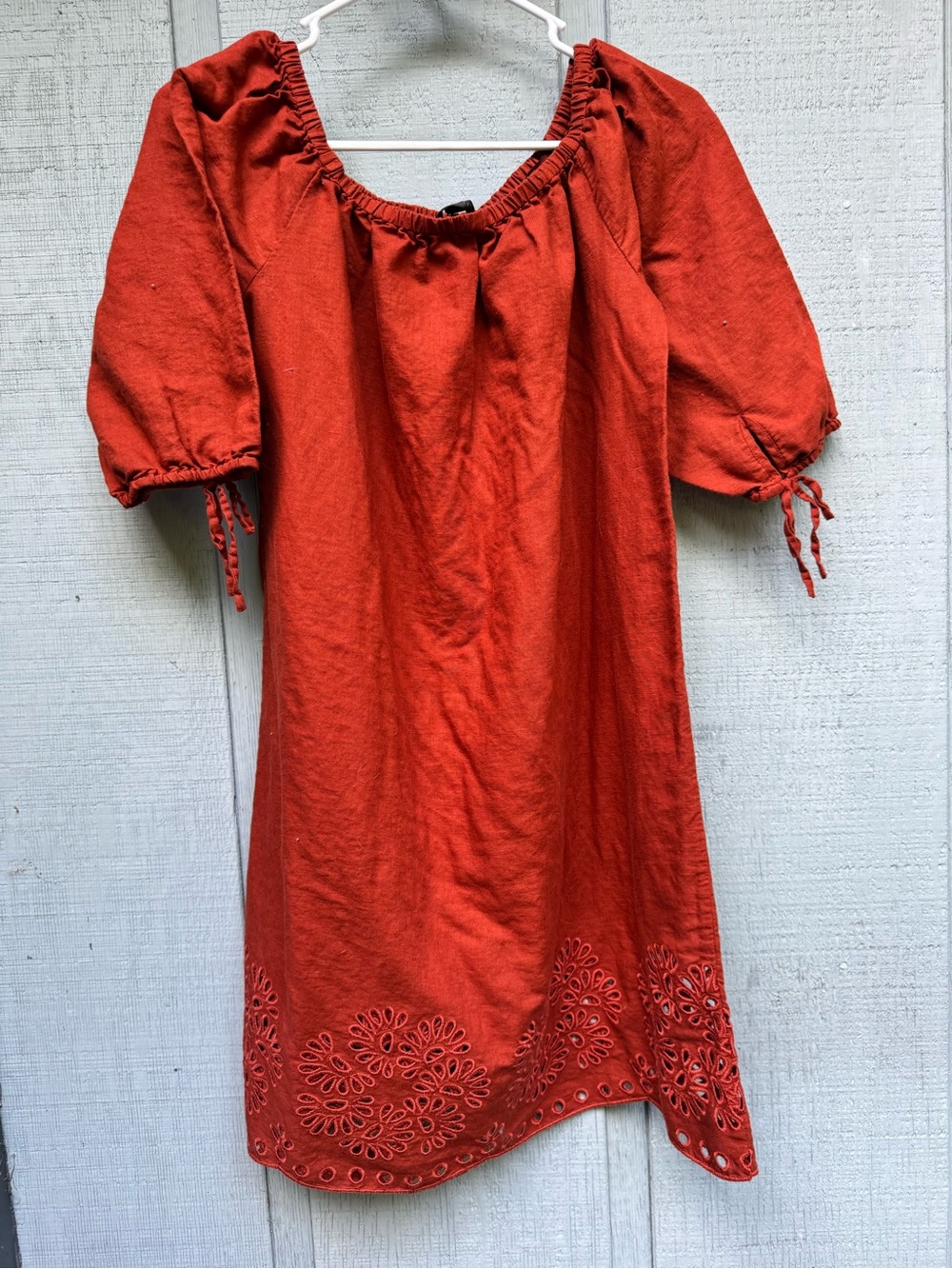 J. Crew Rust Red Midi Dress with Eyelet Hem - Picture 7 of 8